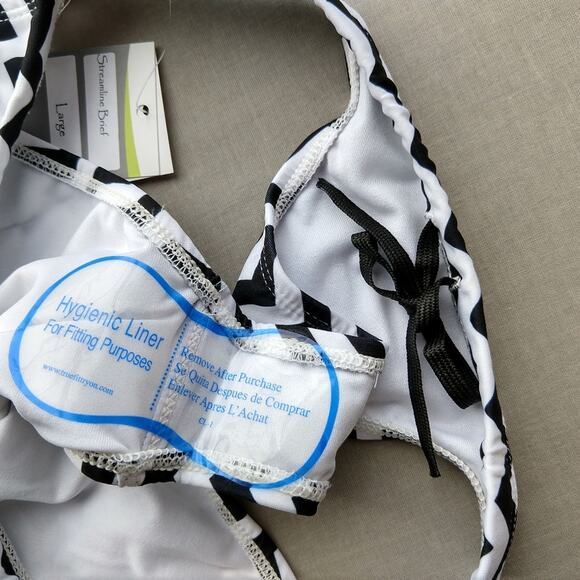 EQ Streamline Bikini Bottom Swim Brief Large black white Chevron NWT performance - Picture 5 of 7